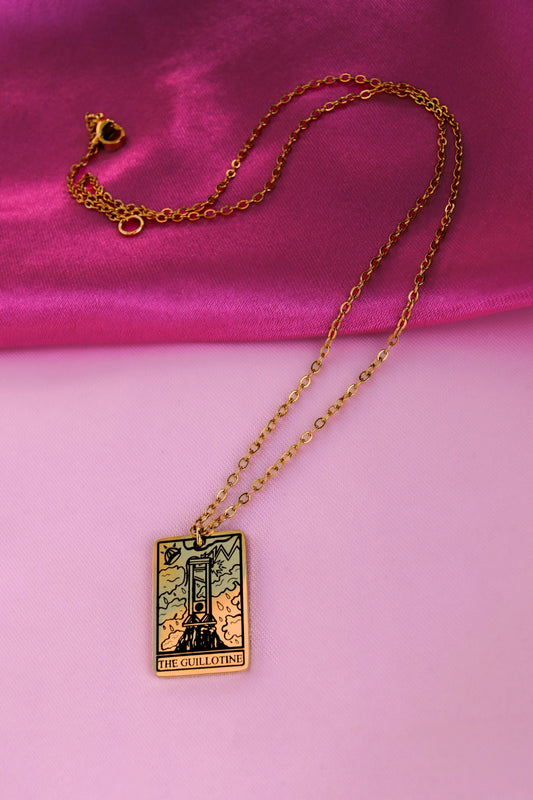 The Guillotine Tarot Card Gold Stainless Steel Necklace Leftbians