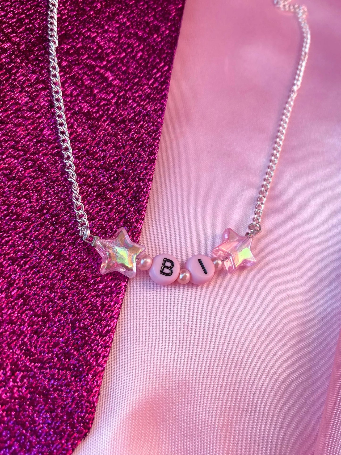 Pink BI letter bead necklace Leftbians