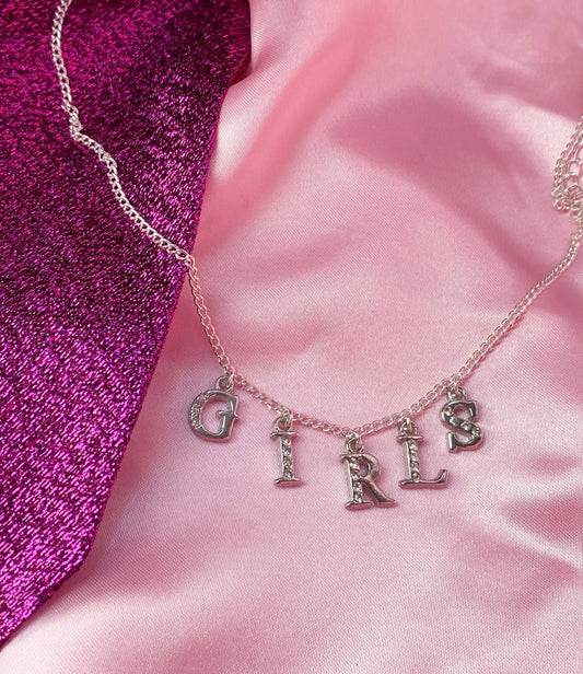 GIRLS Diamanté silver letter sparkly necklace Leftbians