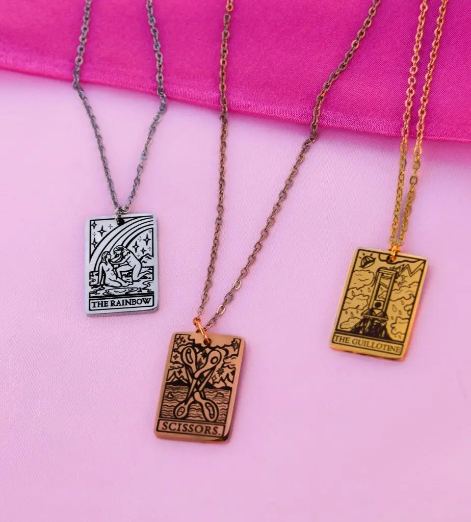 The Guillotine Tarot Card Gold Stainless Steel Necklace Leftbians