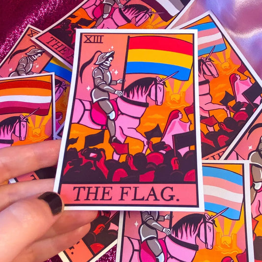 Pansexual pride flag tarot card sticker Leftbians