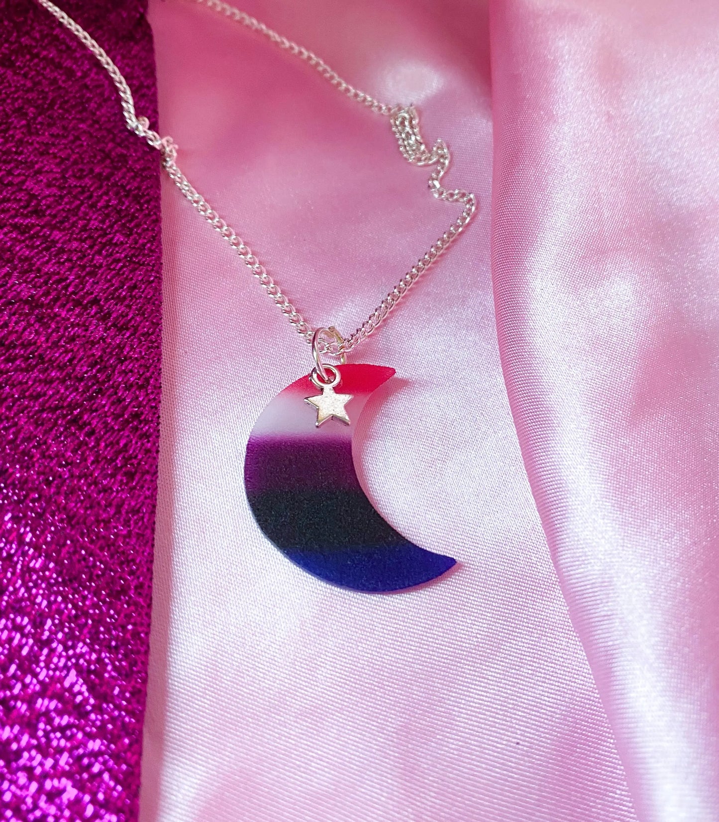 Genderfluid pride flag moon necklace Leftbians
