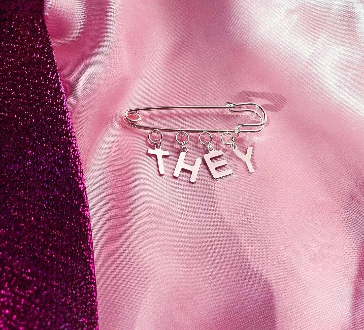 THEY pronoun letter charm kilt pin brooch Leftbians
