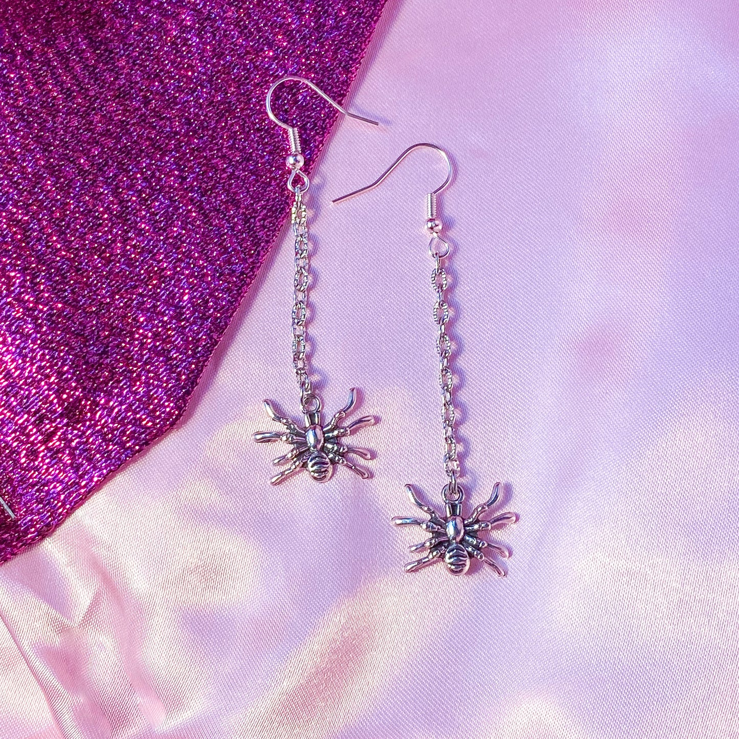 Spider dangle from spider web earrings, halloween earrings