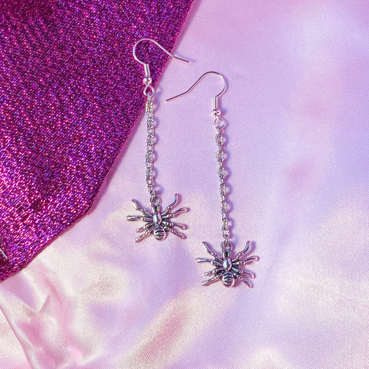 Spider dangle from spider web earrings, halloween earrings Leftbians