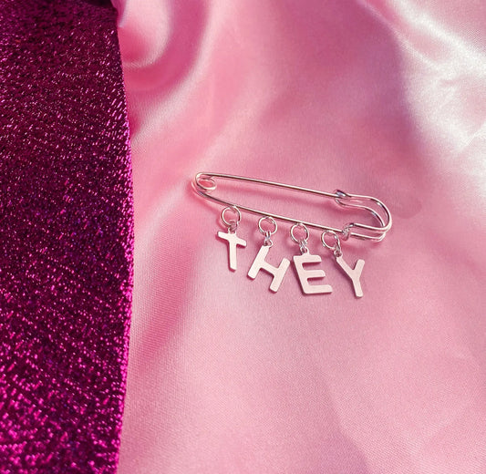 THEY pronoun letter charm kilt pin brooch Leftbians