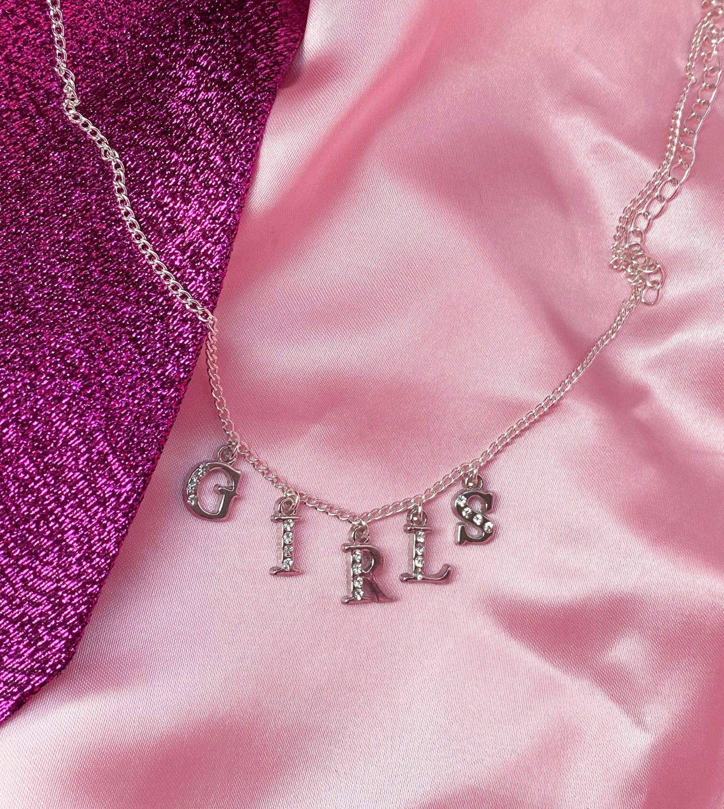 GIRLS Diamanté silver letter sparkly necklace Leftbians