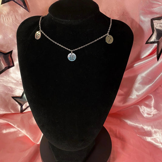 Zodiac star sign big three necklace in stainless steel, alternate view
