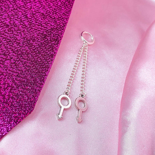 Mars charm dangle drop earrings Leftbians