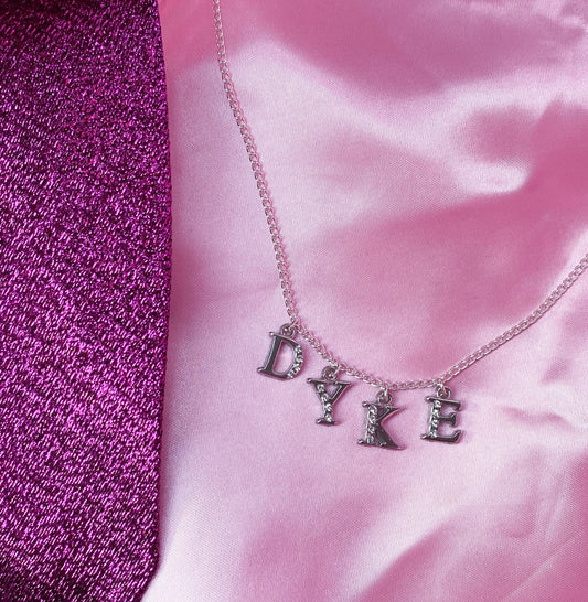 DYKE Diamanté silver colour word sparkly necklace Leftbians