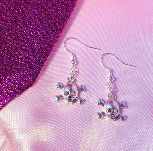Skull charm earrings, silver halloween earrings Leftbians