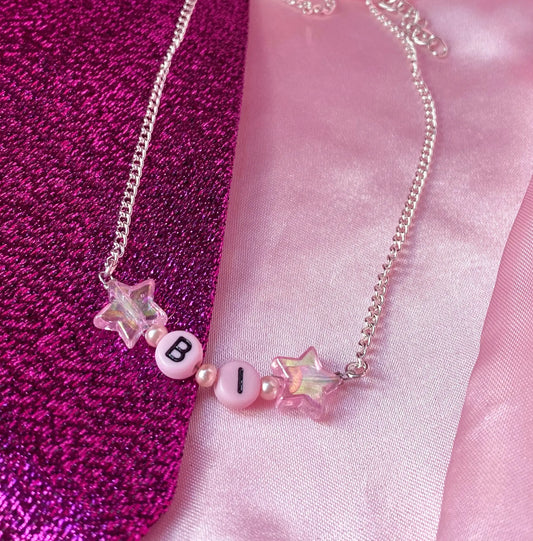 Pink BI letter bead necklace Leftbians