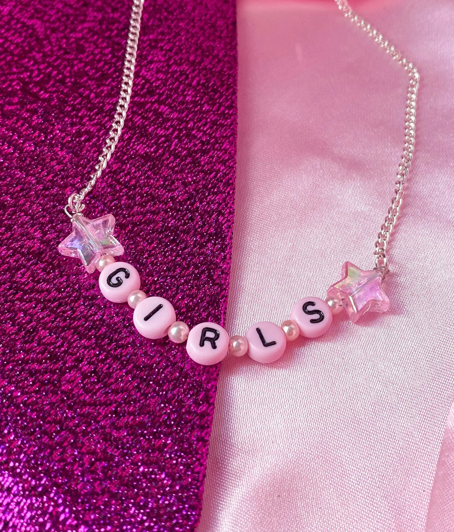 Pink Girls letter bead necklace Leftbians