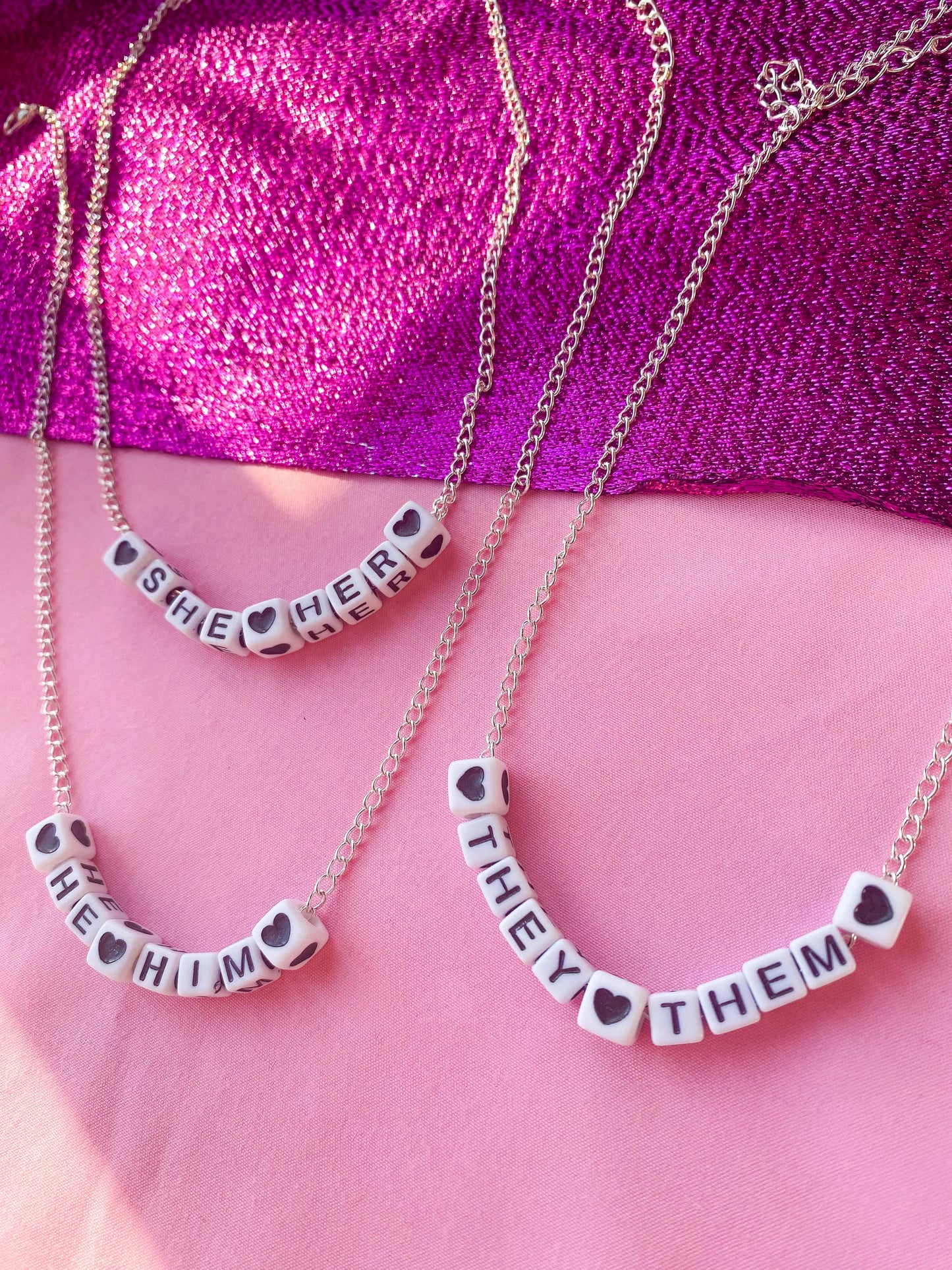 Pronoun letter bead necklace Leftbians