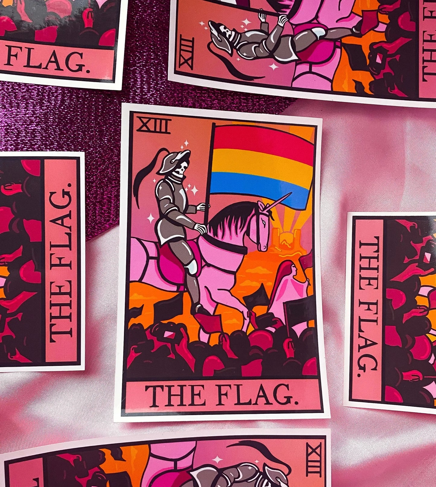Pansexual pride flag tarot card sticker Leftbians