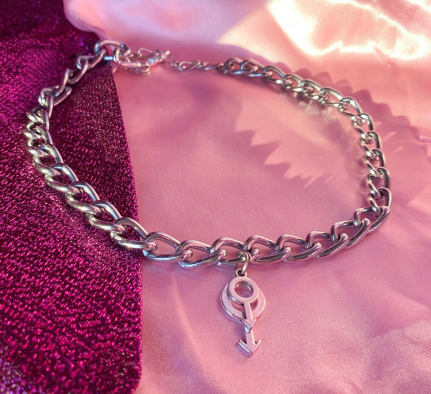 Double mars, layered male symbol charms, chunky chain choker necklace Leftbians