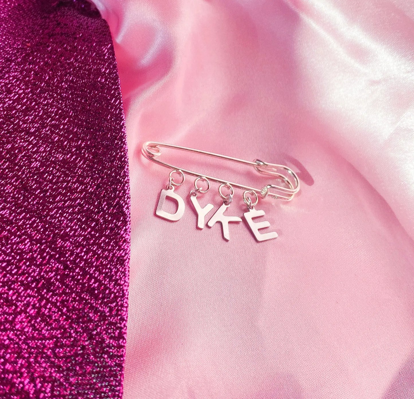 DYKE letter charm word kilt pin brooch Leftbians