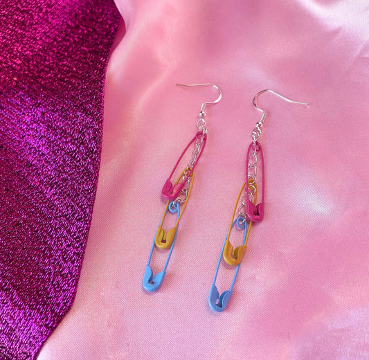 Pansexual pride flag safety pin earrings Leftbians