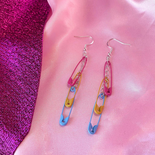 Pansexual pride flag safety pin earrings Leftbians