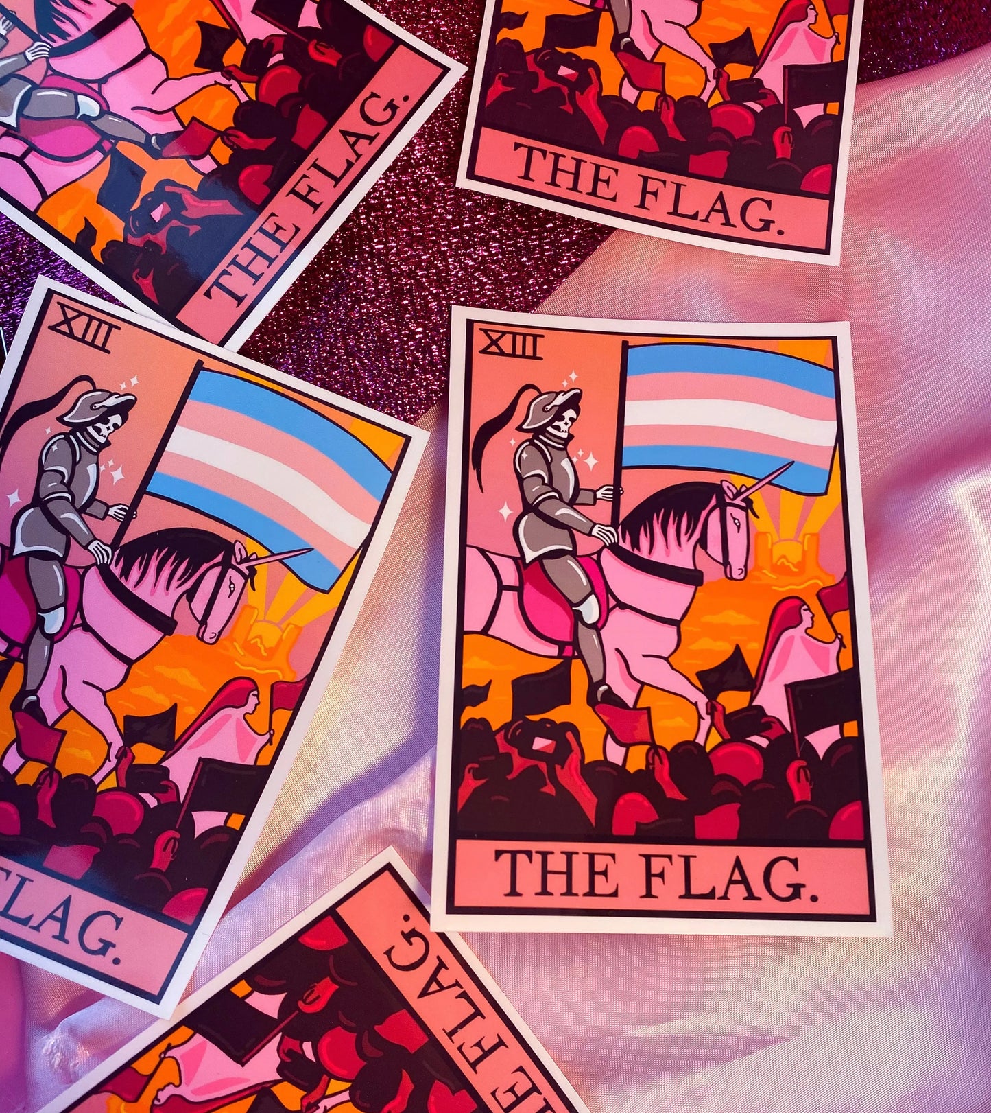 Transgender flag tarot card sticker. Leftbians