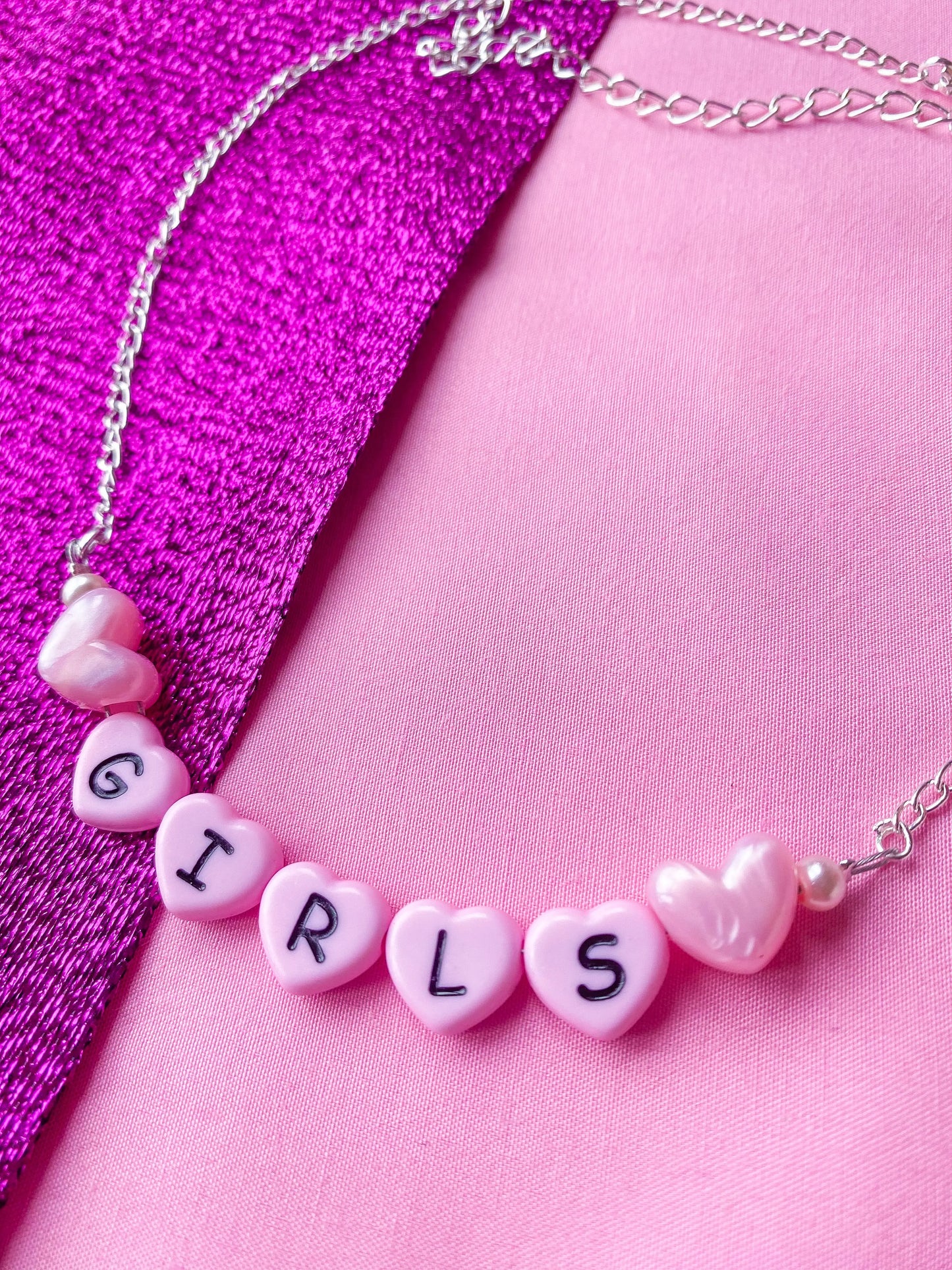 Pink Girls love heart letter bead necklace Leftbians