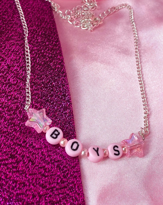 Pink BOYS letter bead necklace Leftbians