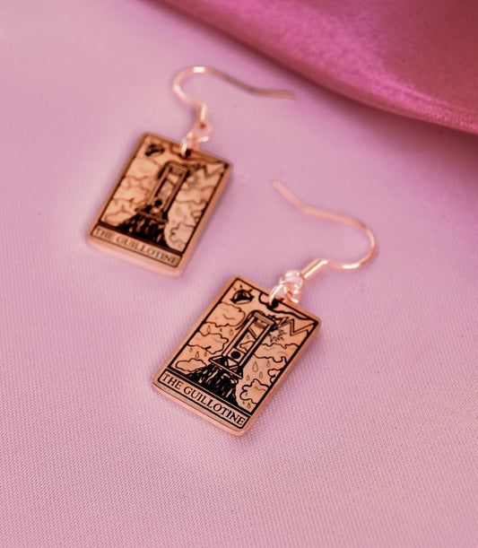 The Guillotine Tarot Card Rose Gold Earrings Leftbians