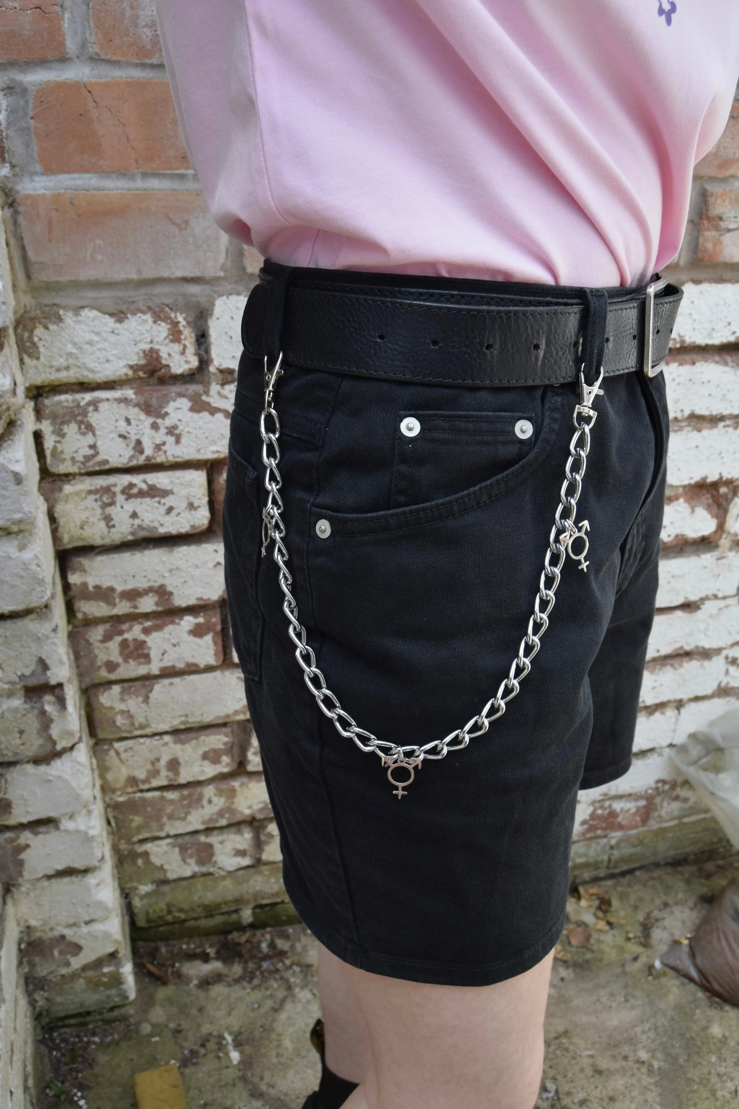 Jean chain with multiple Transgender symbol charms Leftbians