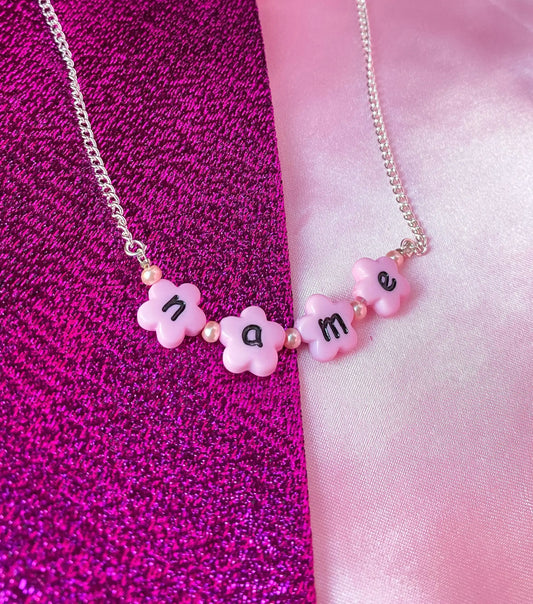 Pink flower letter bead customisable NAME or WORD necklace Leftbians