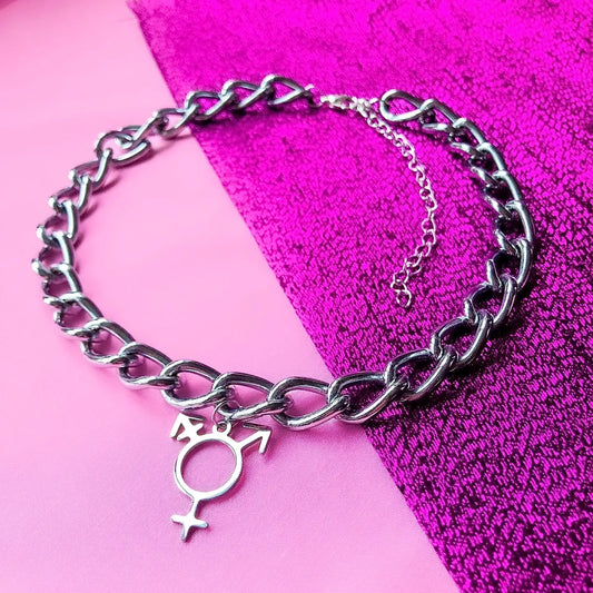 Transgender charm on chunky chain choker necklace Leftbians