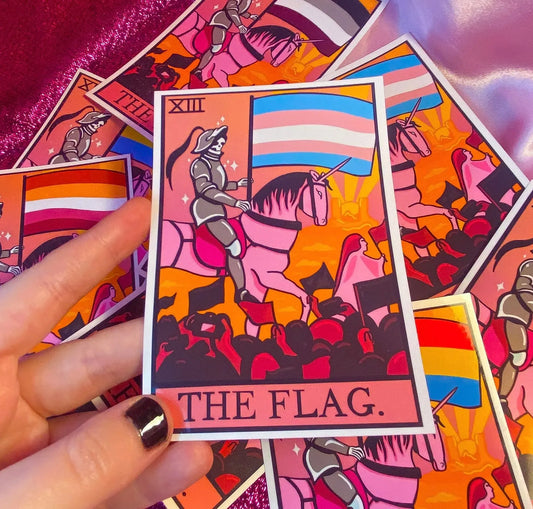 Transgender flag tarot card sticker. Leftbians