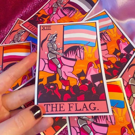 Transgender flag tarot card sticker. Leftbians