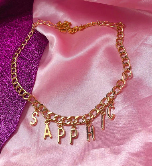 Chunky SAPPHIC gold colour letter charm necklace Leftbians