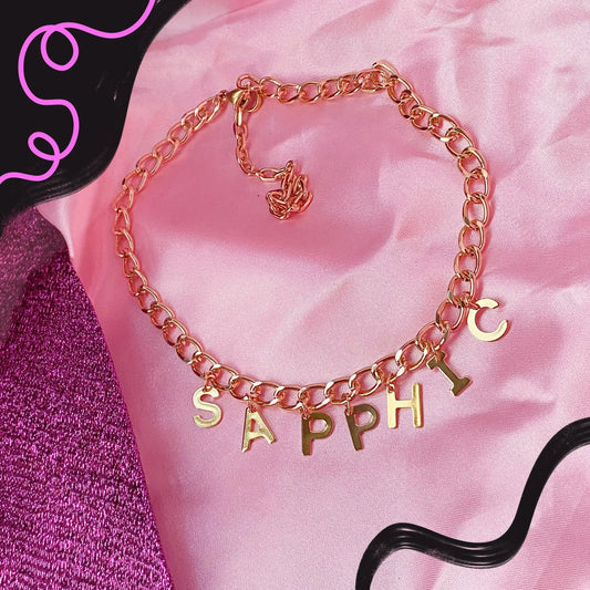 SAPPHIC gold colour letter charm necklace Leftbians