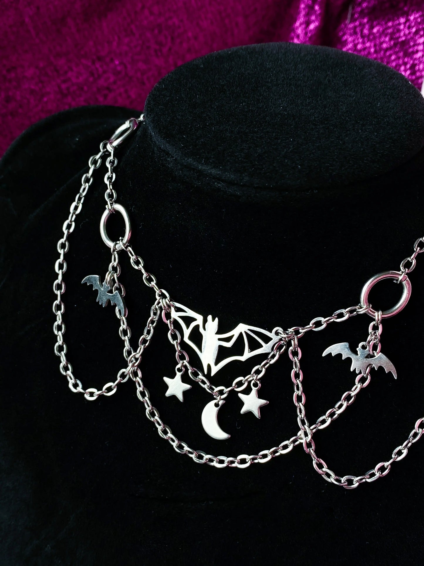 Flying bat necklace, stainless steel handmade halloween necklace Leftbians