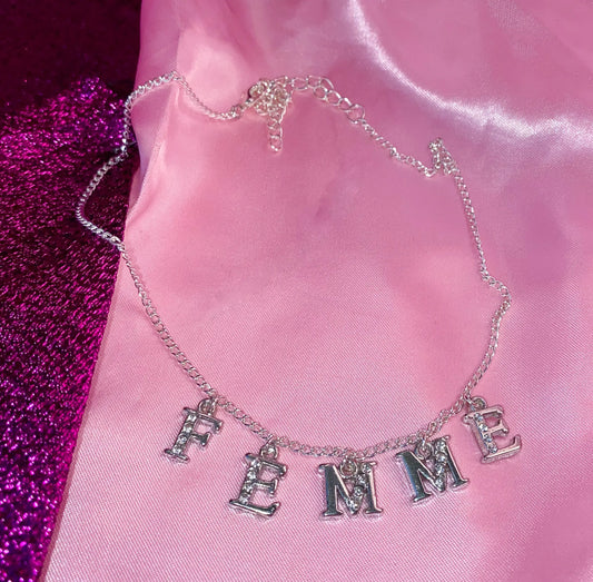 Femme Diamanté sparkly silver letter charm necklace Leftbians