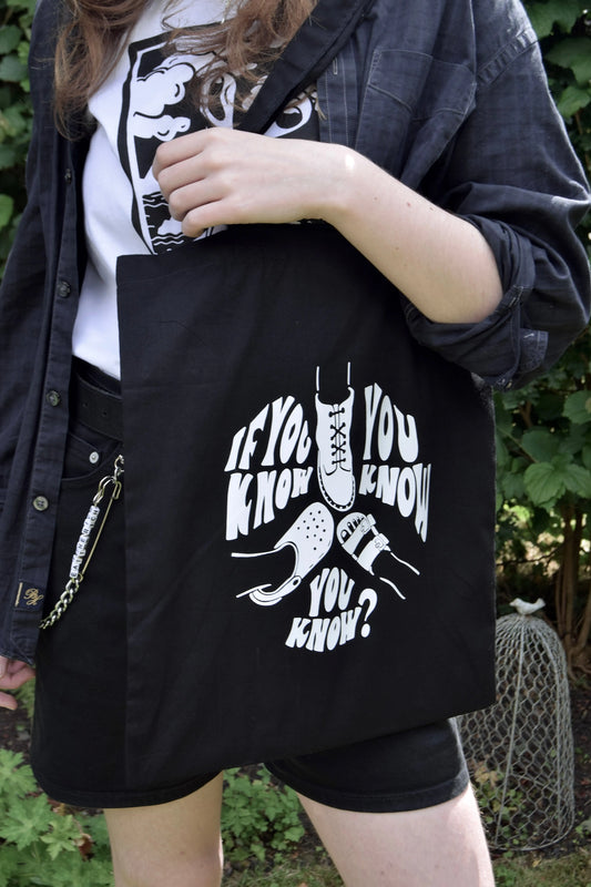 Crocs Stocks and Docs (If You Know, You Know) tote bag in black Leftbians