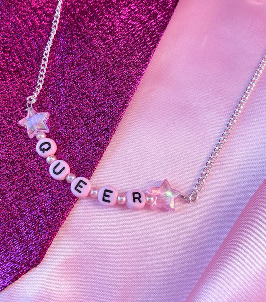 Pink queer letter bead necklace Leftbians