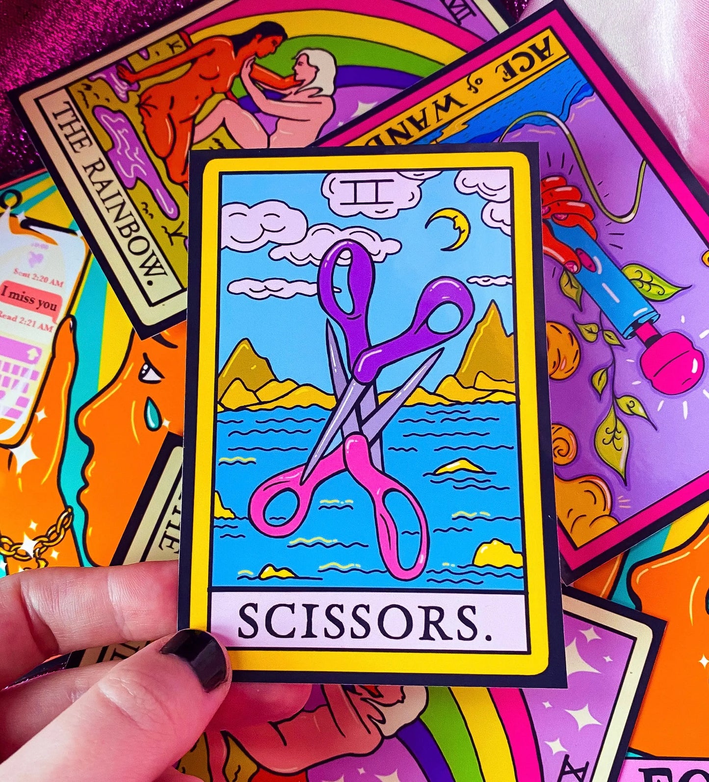 Scissors sticker, lesbian pride tarot card sticker Leftbians