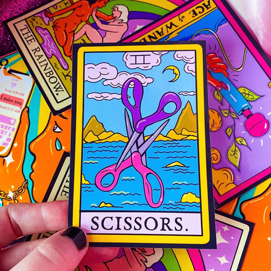 Scissors sticker, lesbian pride tarot card sticker Leftbians