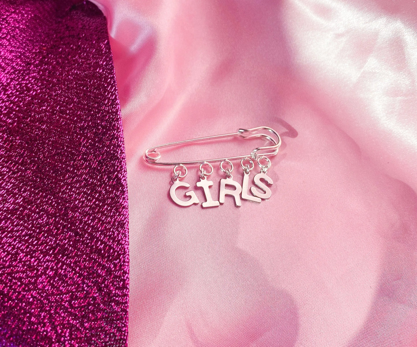 GIRLS letter charm word kilt pin brooch Leftbians