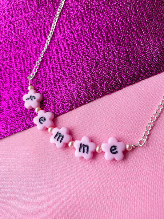 Pink Femme flower shape letter bead necklace Leftbians