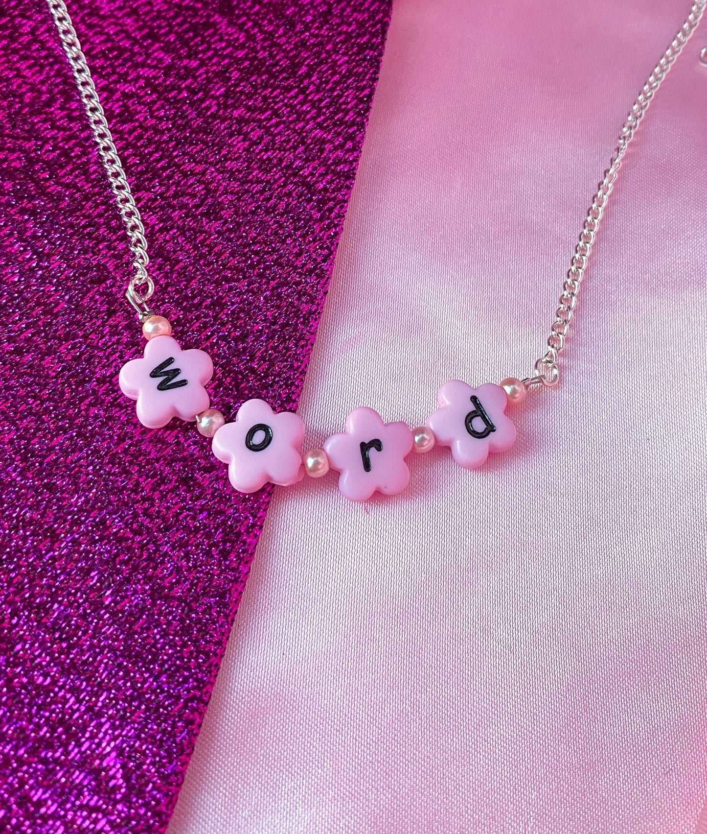 Pink flower letter bead customisable NAME or WORD necklace