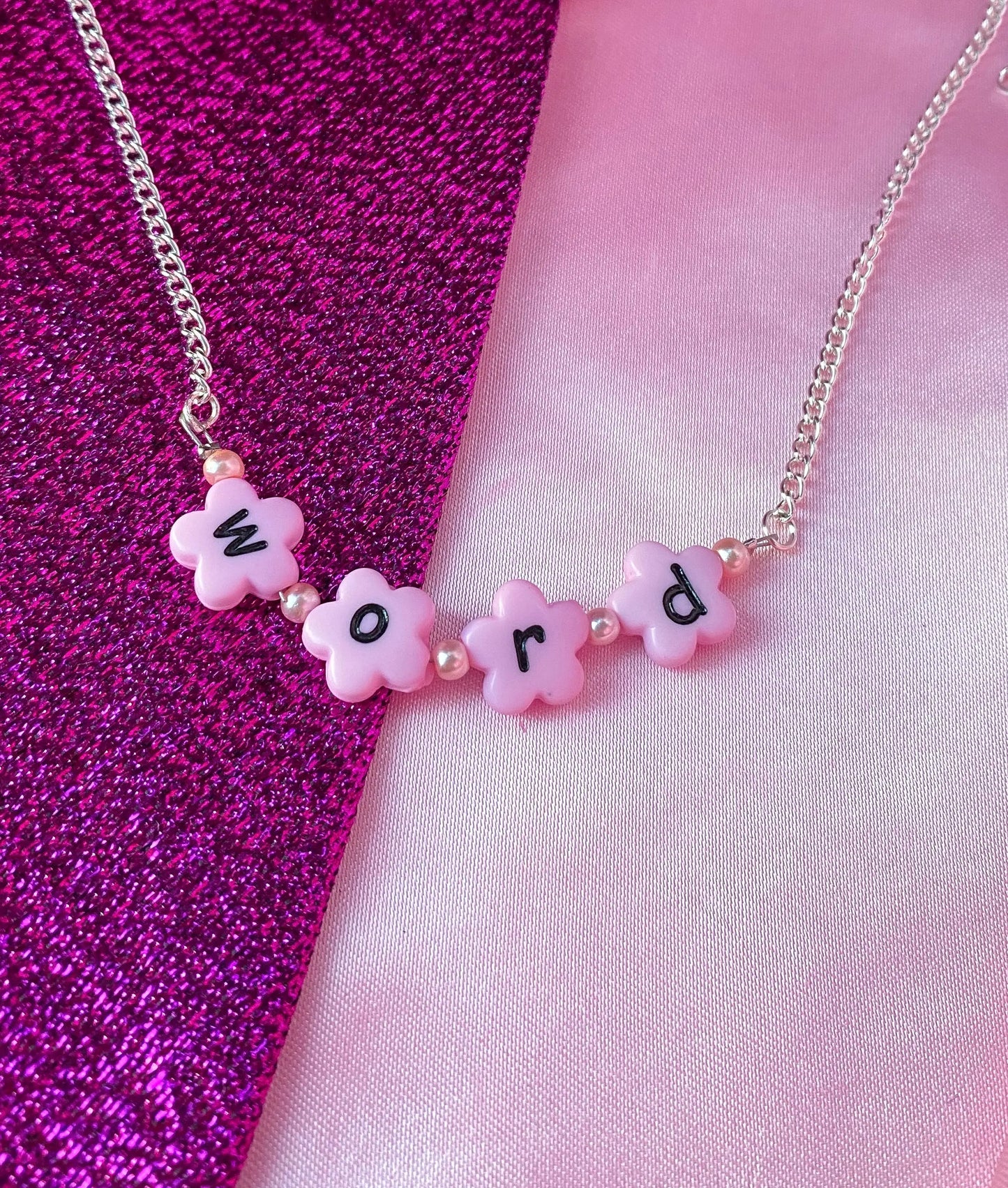 Pink flower letter bead customisable NAME or WORD necklace Leftbians