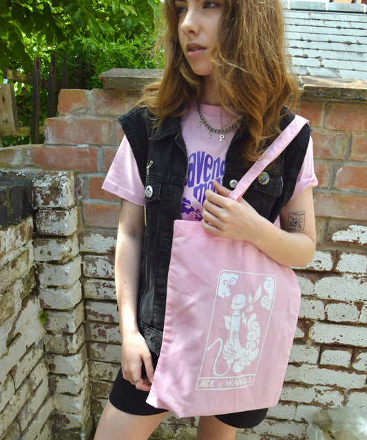 'The Ace of Wands' tarot card Tote bag in Pink Leftbians
