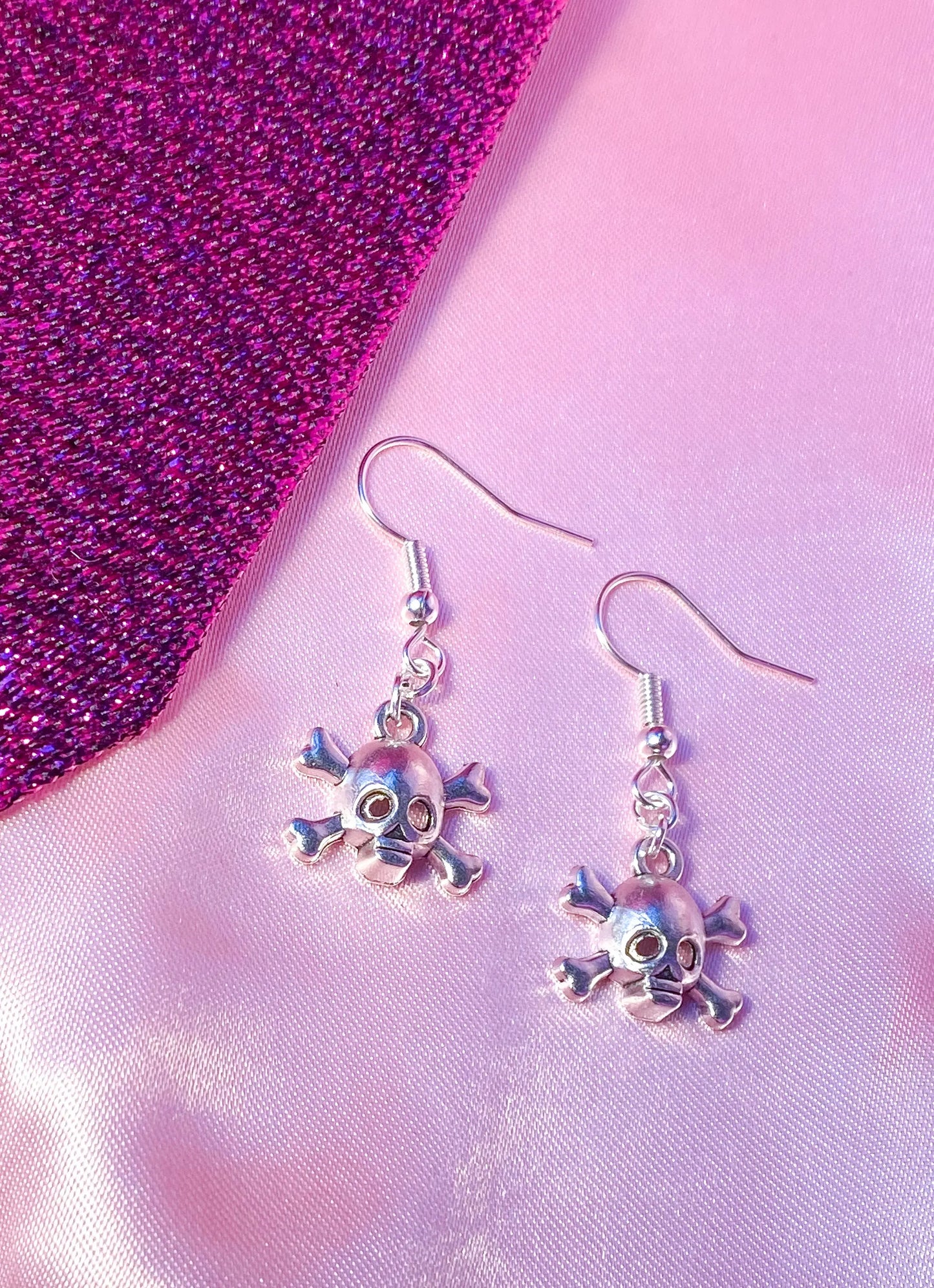 Skull charm earrings, silver halloween earrings Leftbians