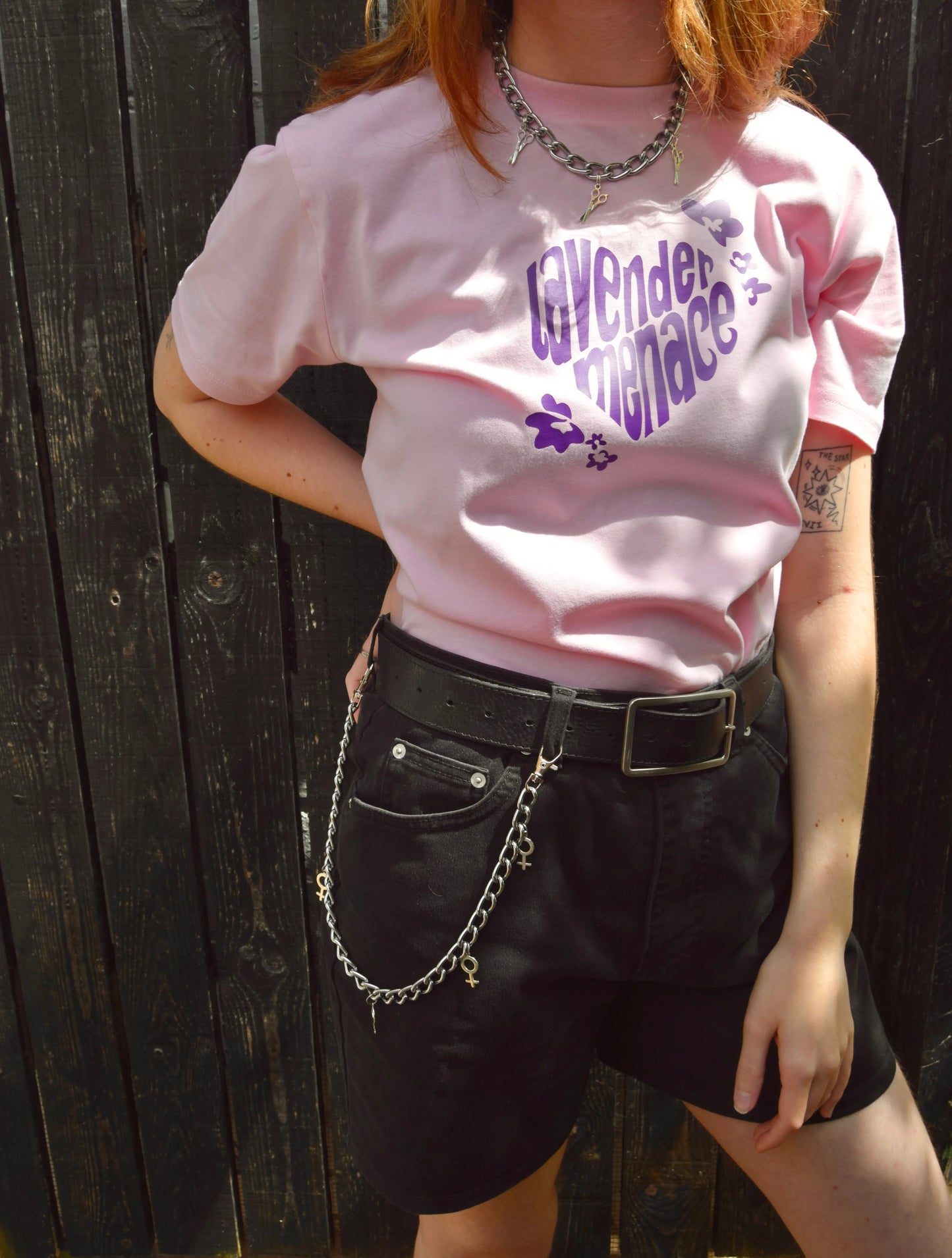 Lavender Menace baby pink T-shirt Leftbians