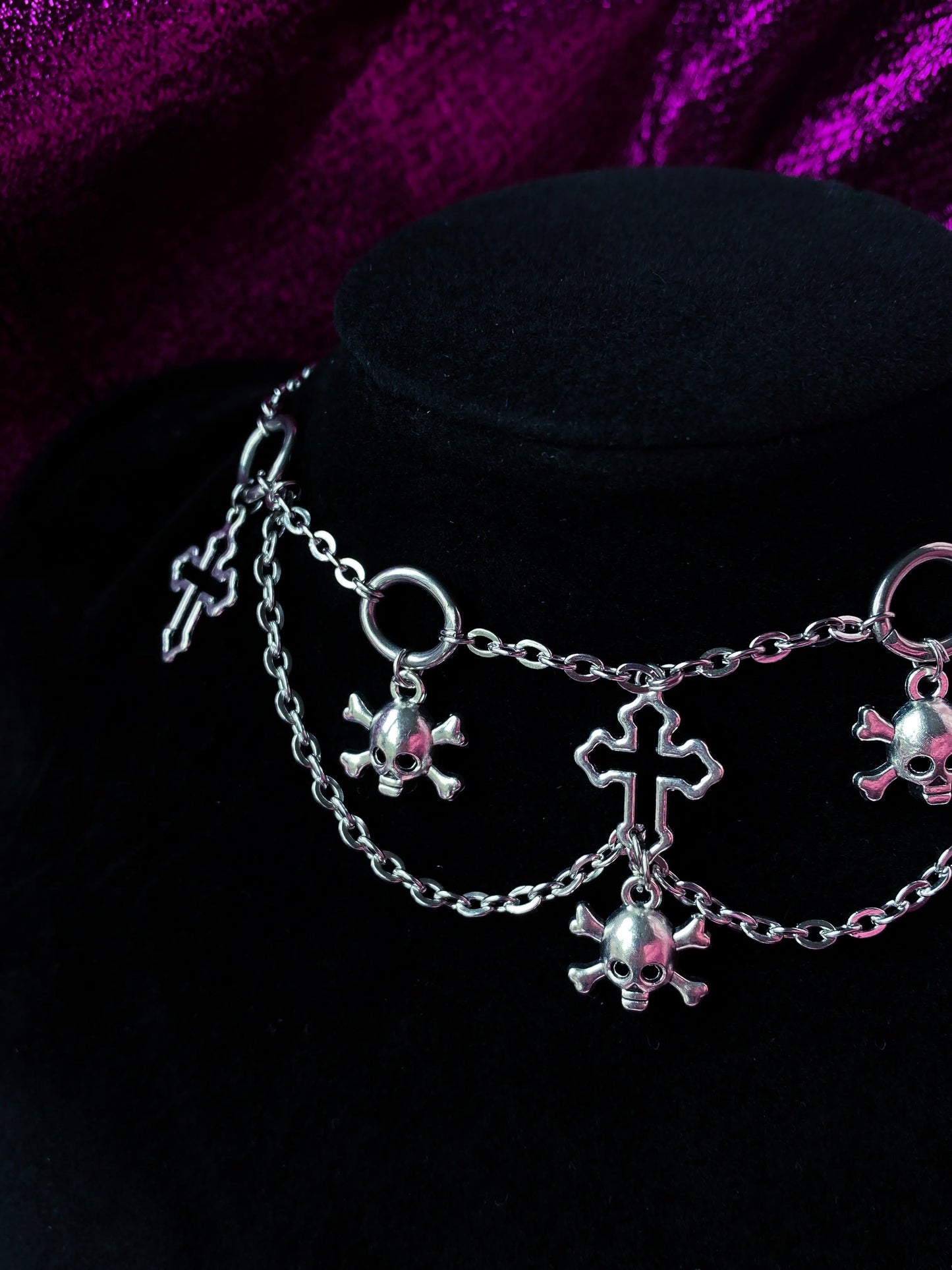 Crucifix and skull gothic statement necklace, halloween chunky necklace Leftbians
