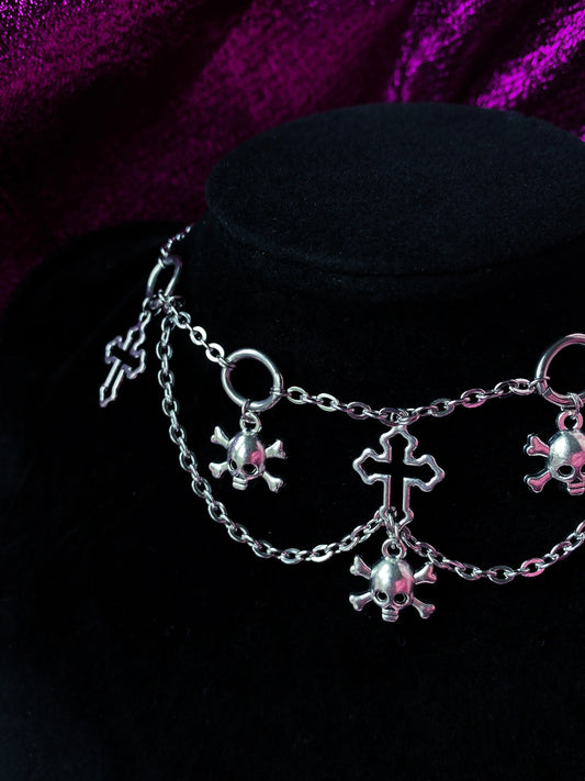 Crucifix and skull gothic statement necklace, halloween chunky necklace Leftbians