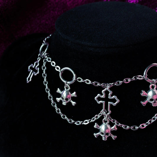 Crucifix and skull gothic statement necklace, halloween chunky necklace Leftbians